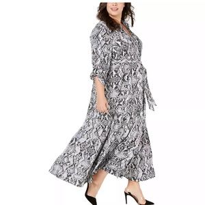 INC Snakeskin Print Button Down Belted Maxi Dress
